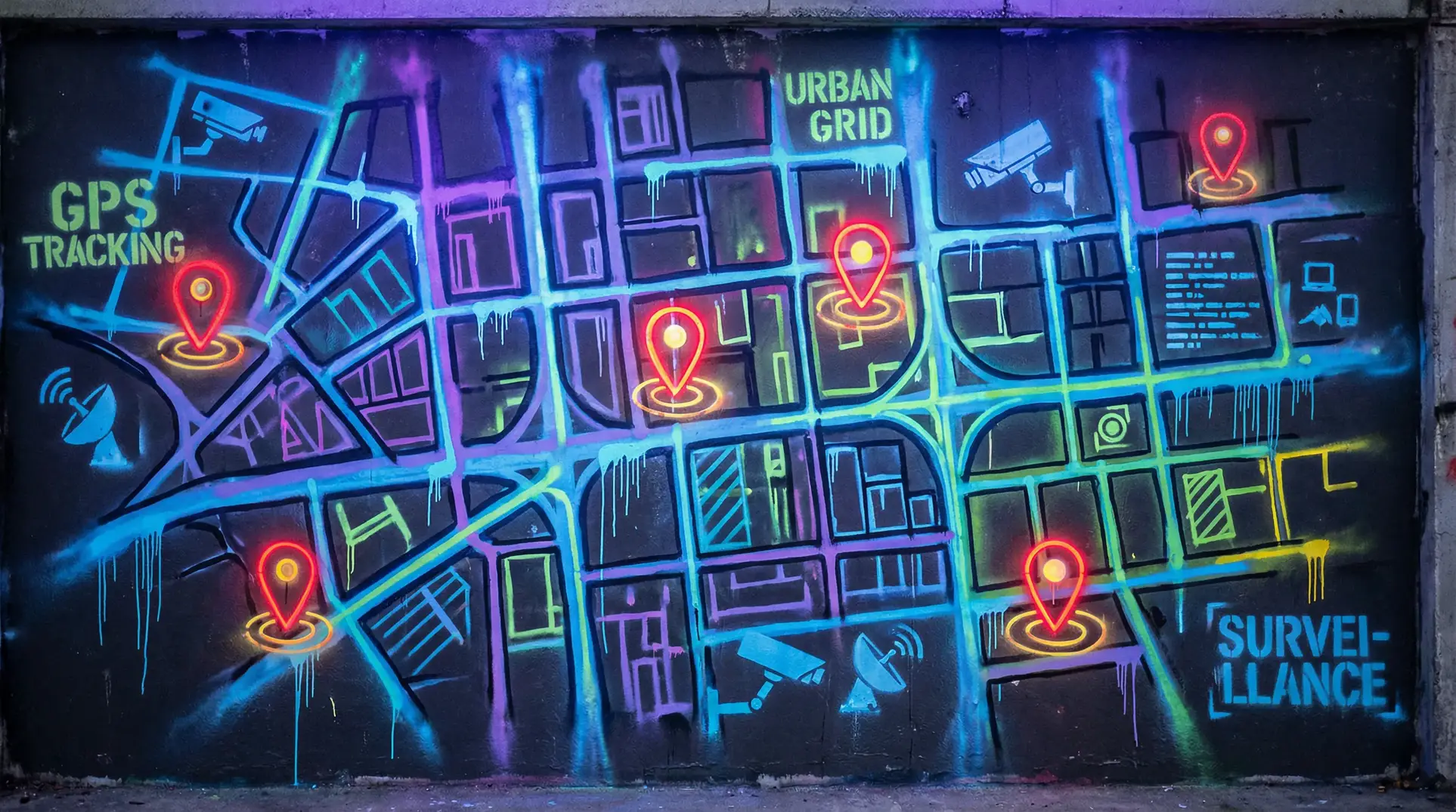 b站24小时直播间 狗仔追踪地图 - 城市涂鸦风格